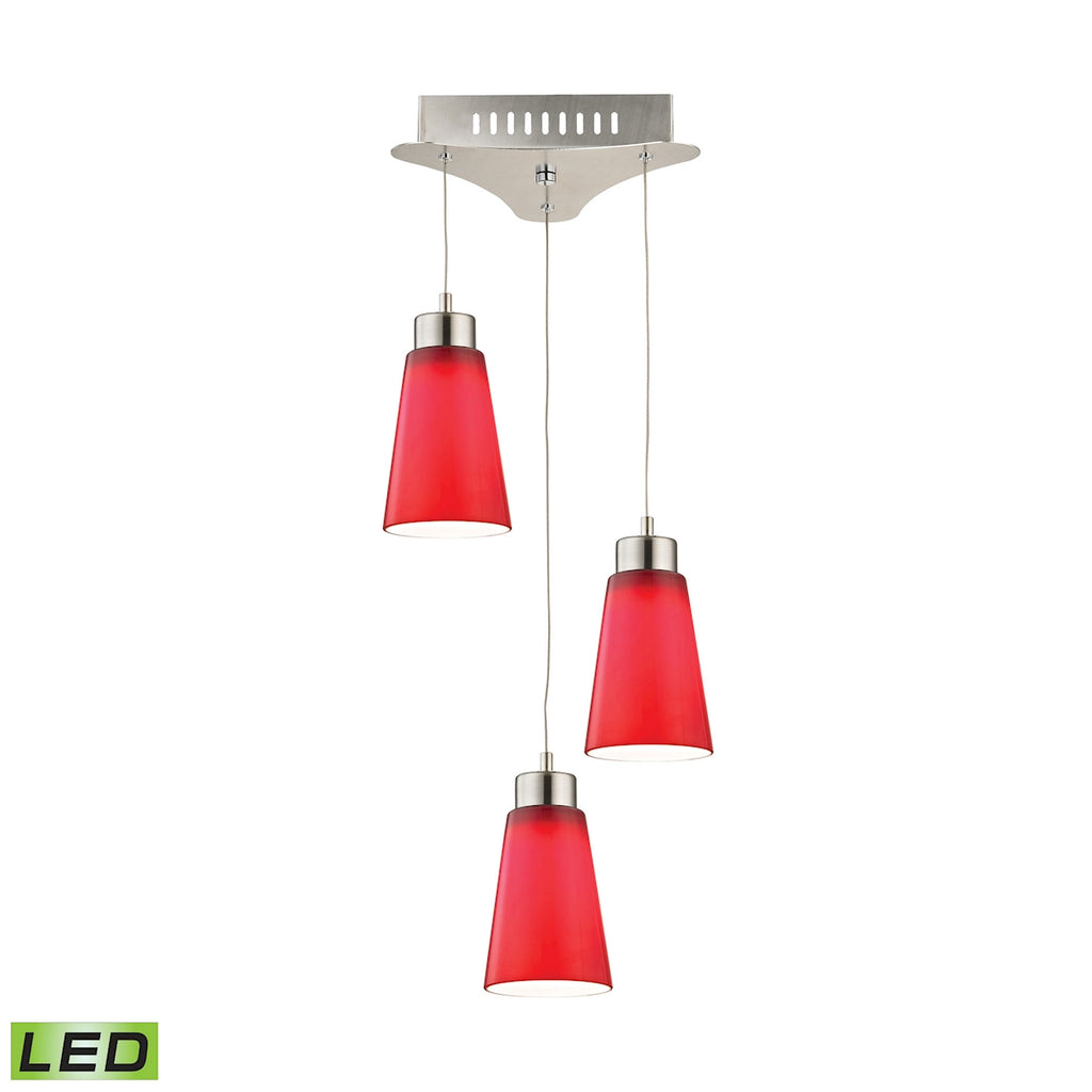 Coppa Triple Led Pendant Complete with Red Glass Shade and Holder