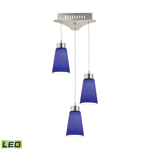 Coppa Triple Led Pendant Complete with Blue Glass Shade and Holder
