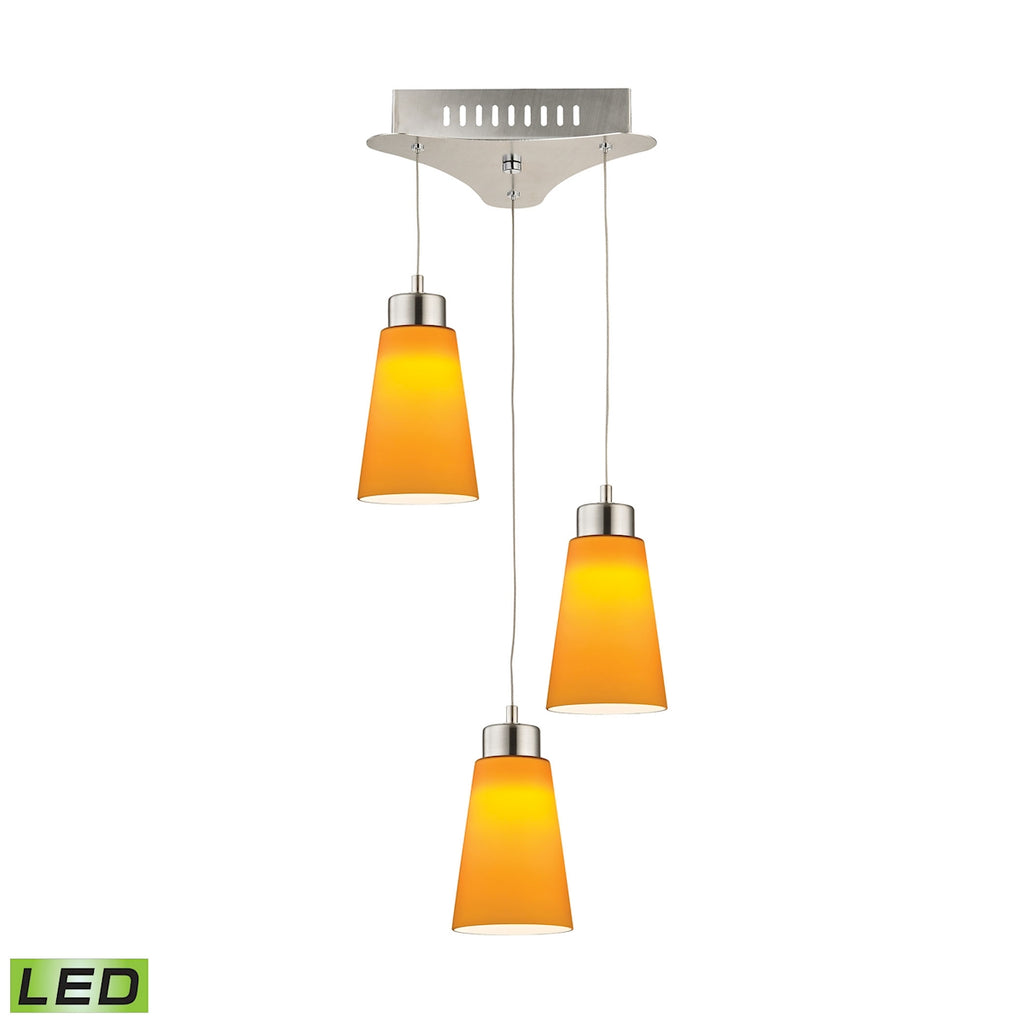 Buro Triple Led Pendant Complete with Yellow Glass Shade and Holder