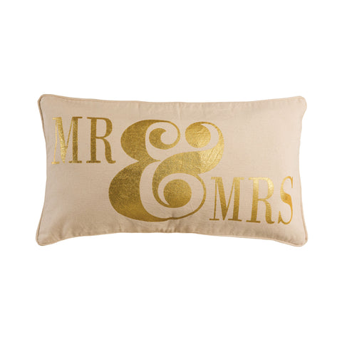 Mr. and Mrs. 20x12 Pillow in Bleached White with Gold Print - COVER ONLY