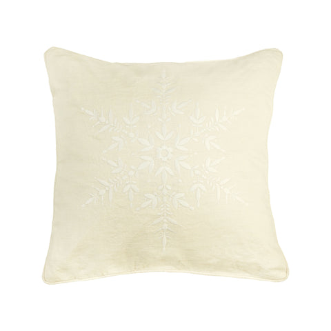 Snowflake 20x20 Pillow in Natural 100% Linen with White Embroidery