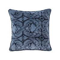 Blue Patterned 20x20 Hand-Printed Reversible Pillow in 100% Cotton Velvet