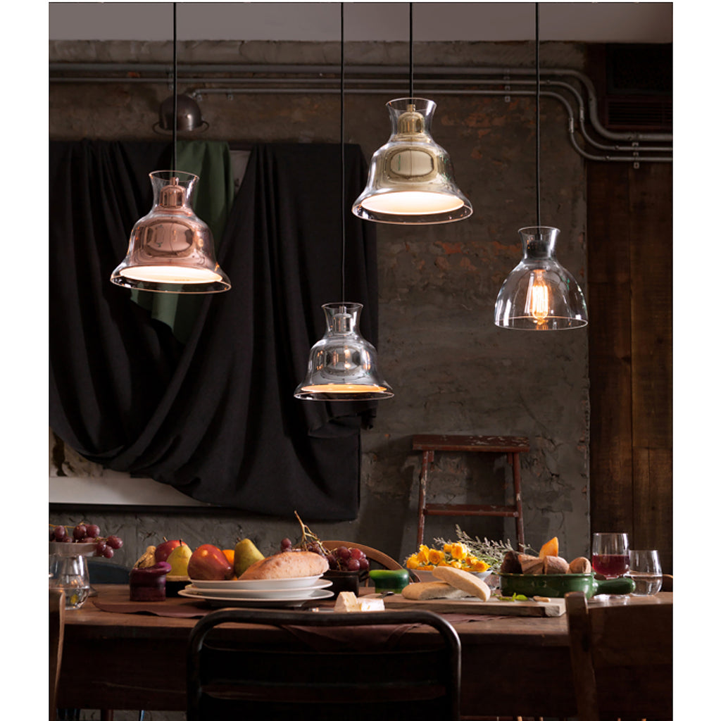 Bolero 1-Light Mini Pendant in Gold with Bell-shaped Glass and Interior Metal Shade