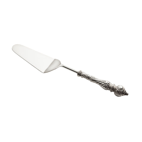 Brass and Stainless Steel Cake Server with Embossed Silver Plated