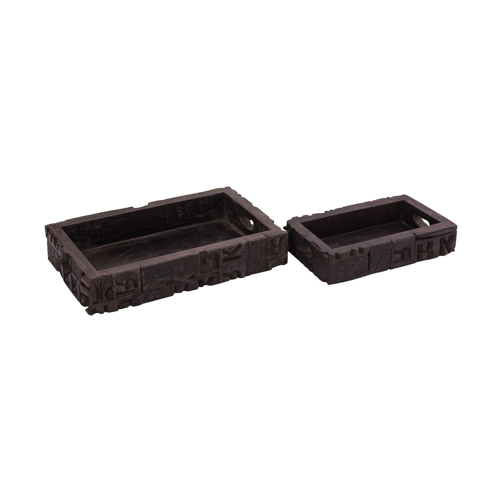 Carved Block Claded Trays (Set of 2)
